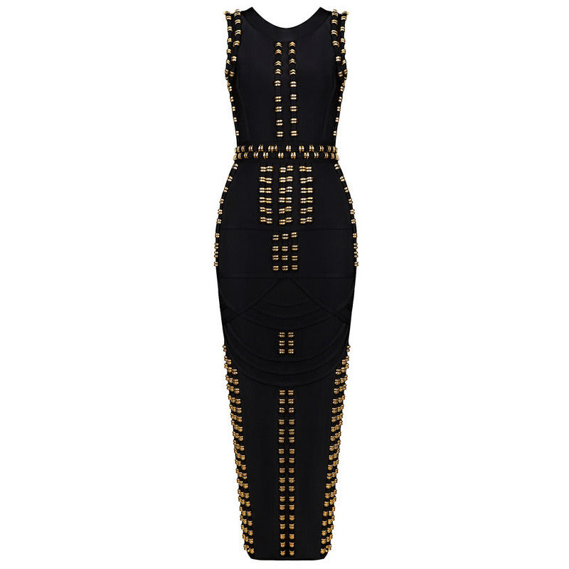 Fashion Metal Circle Bandage Dress Sleeveless Party Banquet