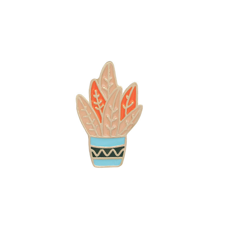 Fashion Metal Plant Brooch with Oil Drop Design