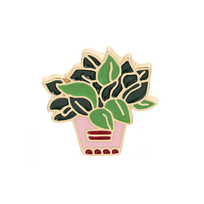 Fashion Metal Plant Brooch with Oil Drop Design