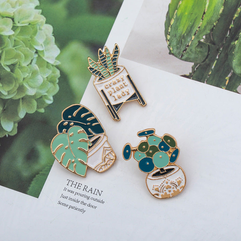Fashion Metal Plant Brooch with Oil Drop Design