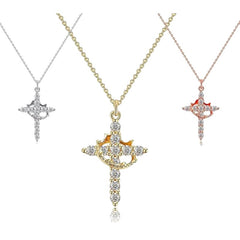 Zircon crown cross necklace gold