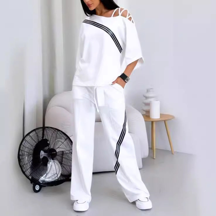 Fashion Off-Shoulder Casual Sweatshirt and Pants Set