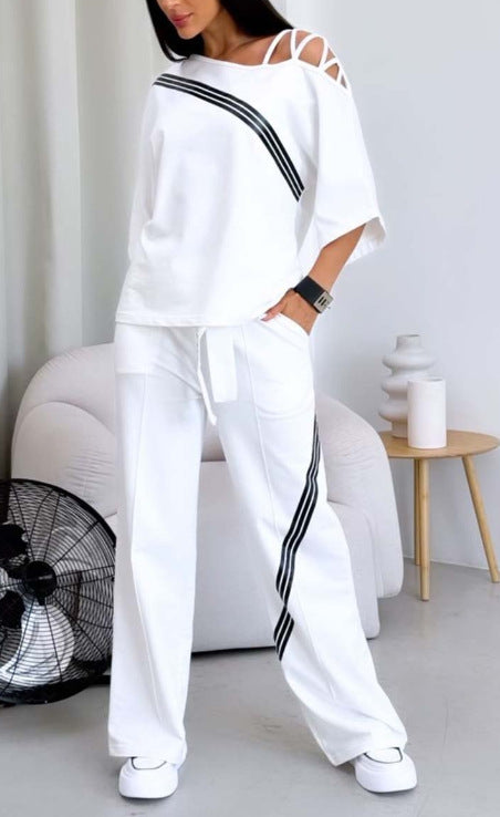 Fashion Off-Shoulder Casual Sweatshirt and Pants Set