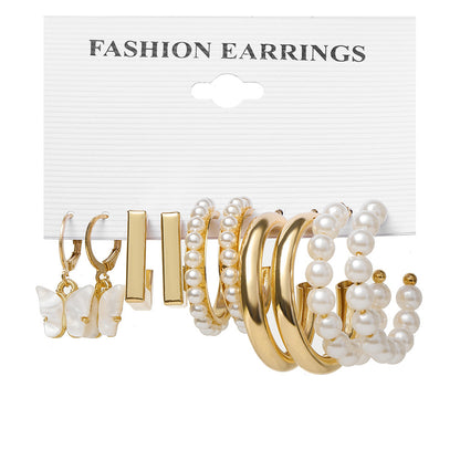 Fashion Pearl and Alloy Earrings Set