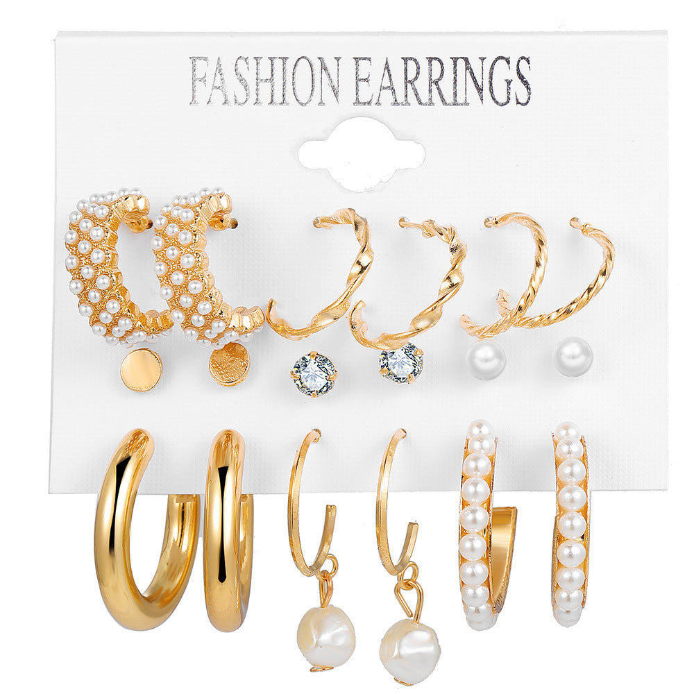 Fashion Pearl and Alloy Earrings Set