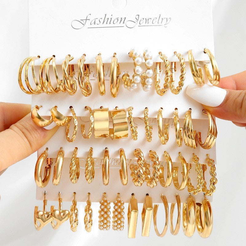 Fashion Pearl and Alloy Earrings Set