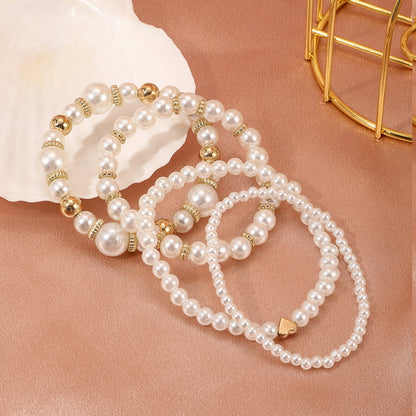Fashion Pearl Bracelet Set with Heart Charm