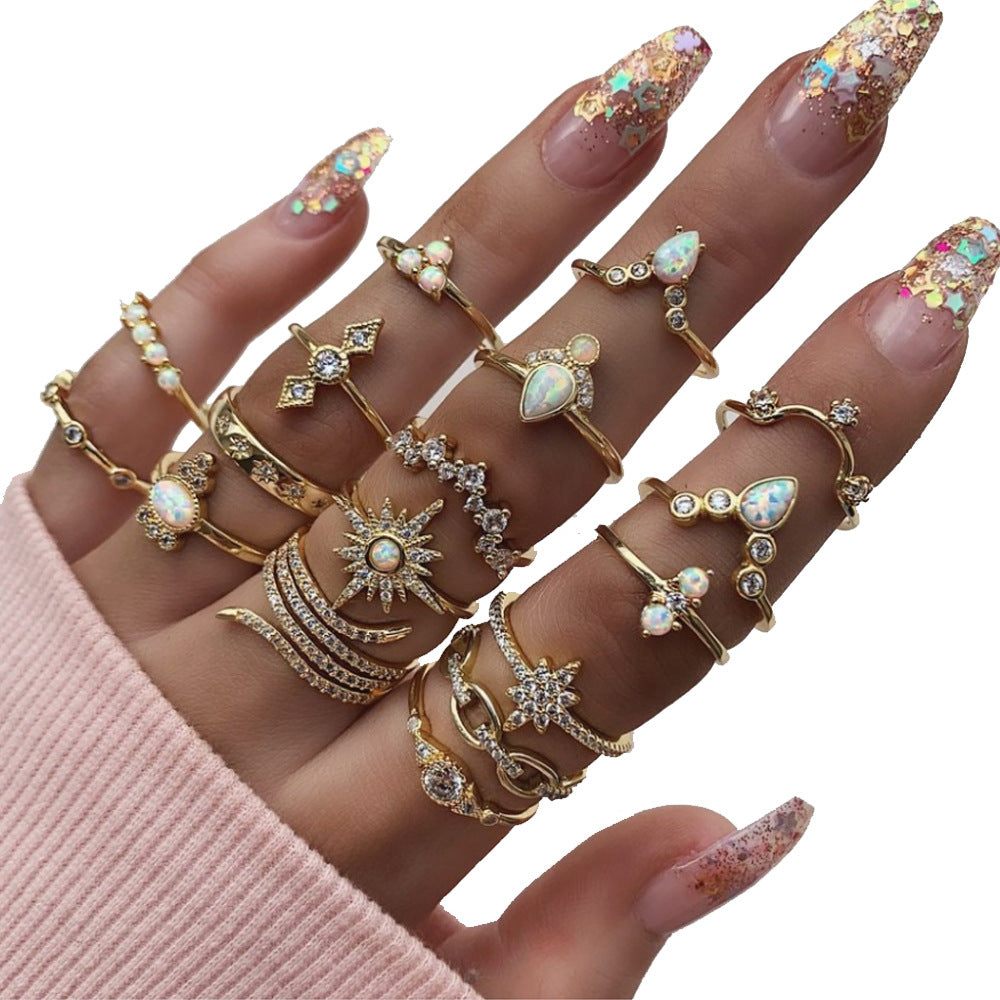 Fashion Rhinestone Drop Shape Ring Set