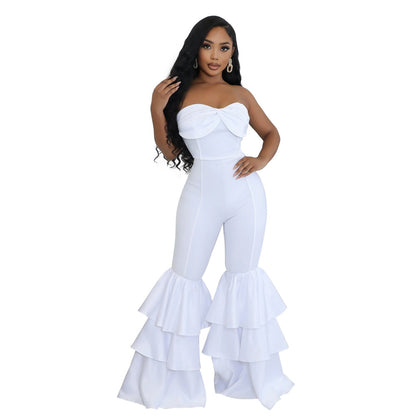 Fashion Strapless Pleated Lace Jumpsuit for Women