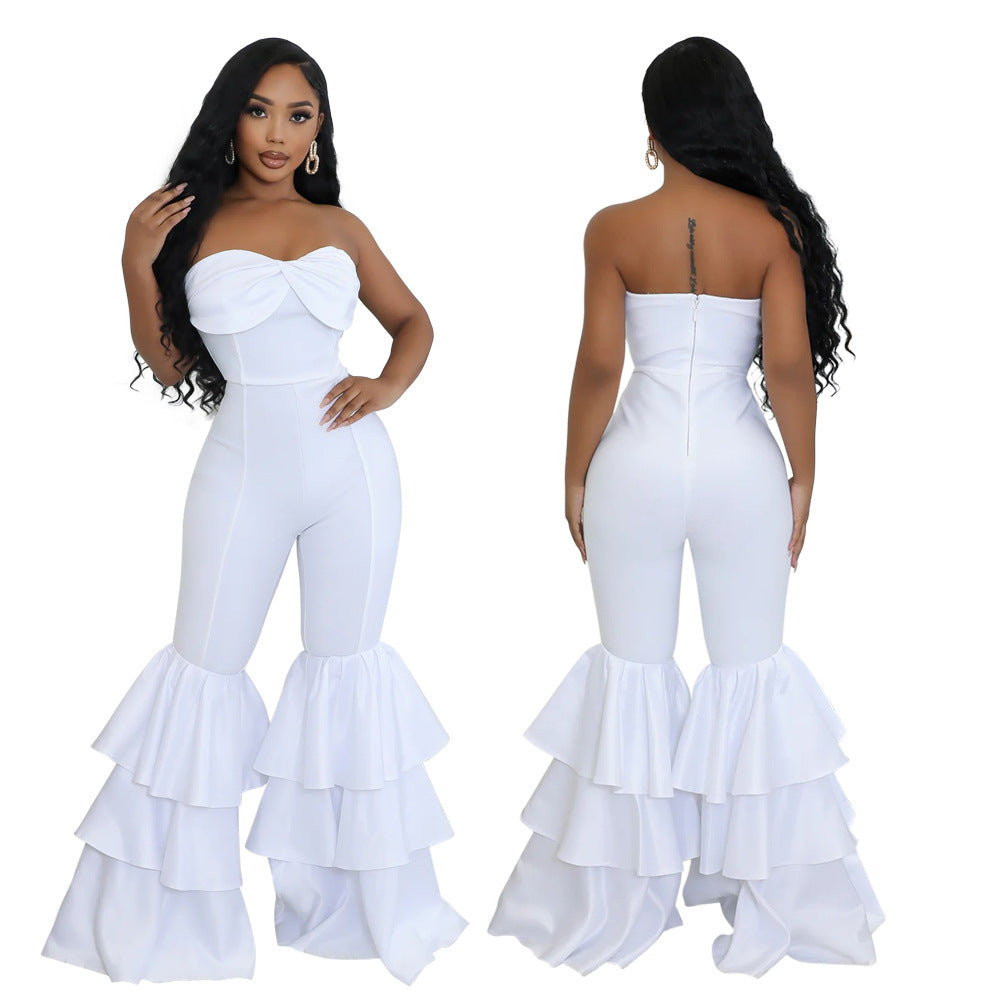Fashion Strapless Pleated Lace Jumpsuit for Women