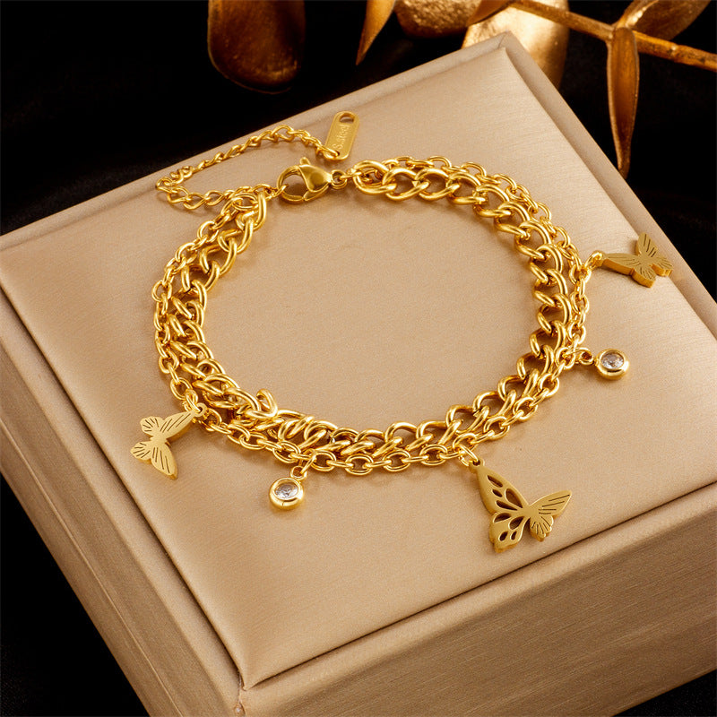 Fashion Titanium Steel Butterfly Heart Pendant Bracelet