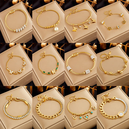 Fashion Titanium Steel Butterfly Heart Pendant Bracelet