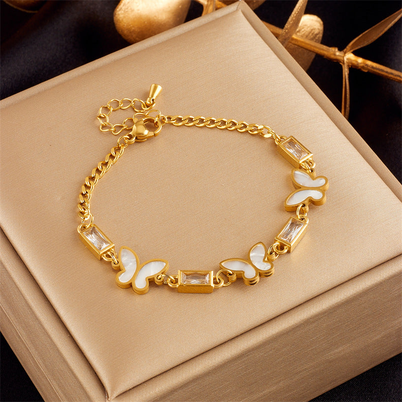 Fashion Titanium Steel Butterfly Heart Pendant Bracelet