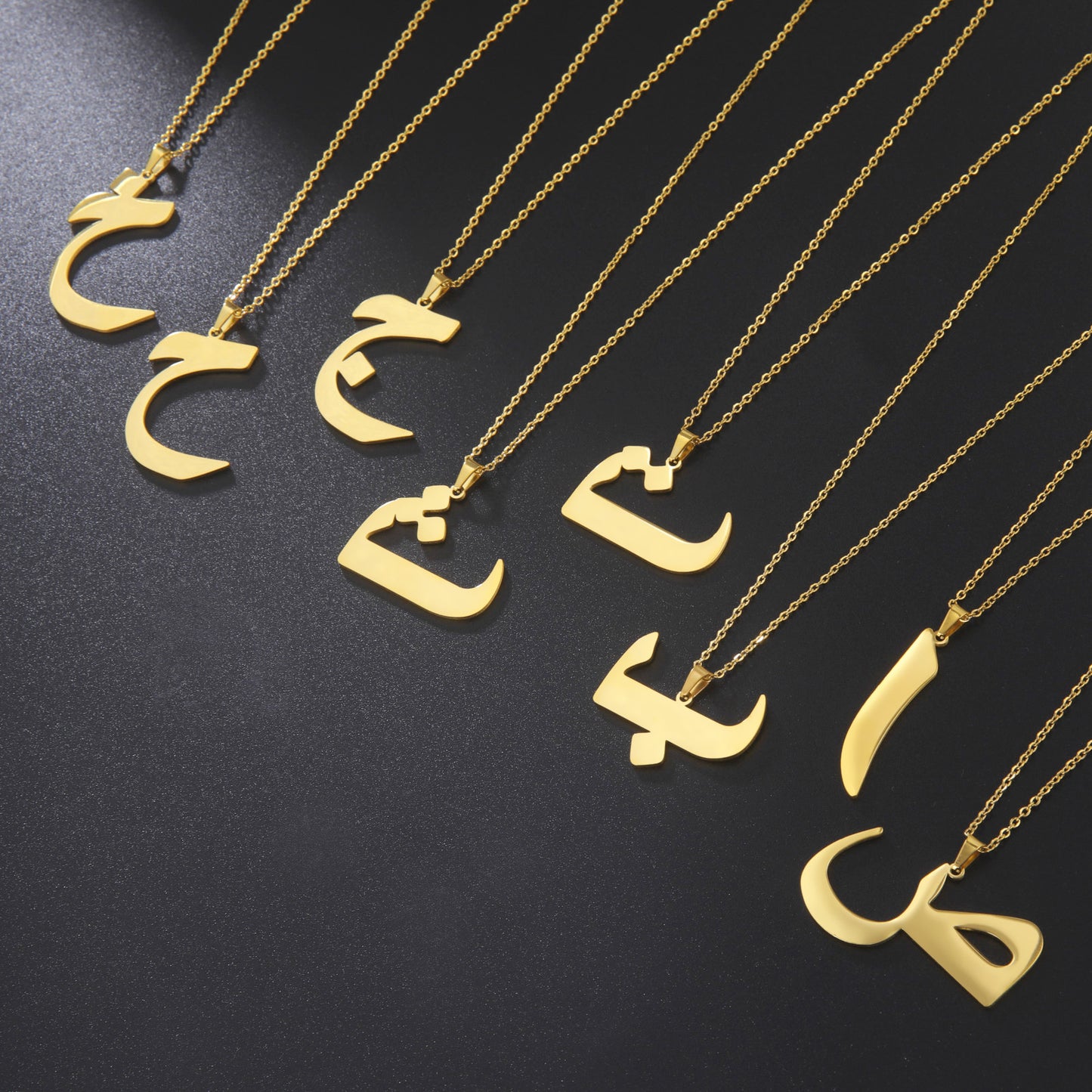 Fashion Titanium Steel Gold Arabic Letter Women Necklace Stainless Steel Glossy Pendant