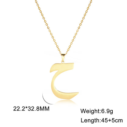Fashion Titanium Steel Gold Arabic Letter Women Necklace Stainless Steel Glossy Pendant