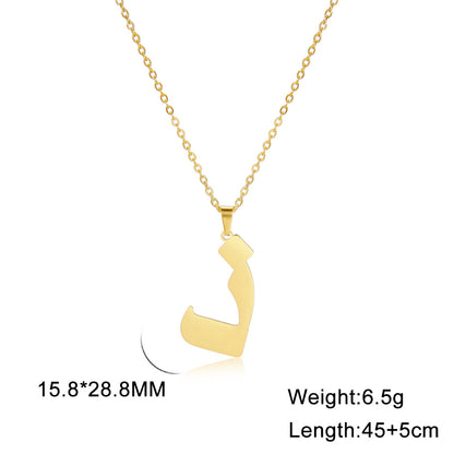 Fashion Titanium Steel Gold Arabic Letter Women Necklace Stainless Steel Glossy Pendant