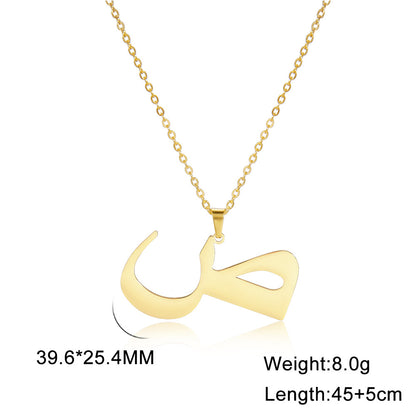 Fashion Titanium Steel Gold Arabic Letter Women Necklace Stainless Steel Glossy Pendant