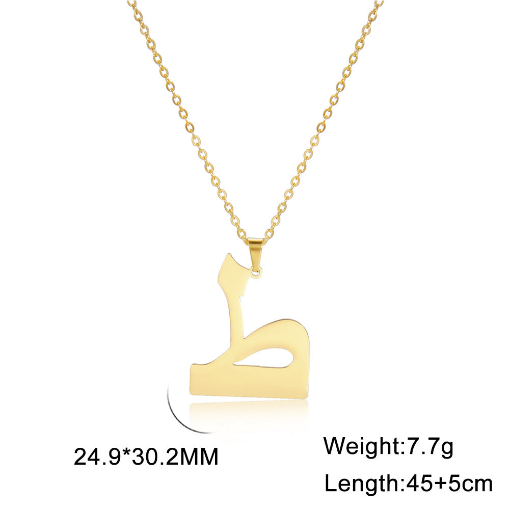 Fashion Titanium Steel Gold Arabic Letter Women Necklace Stainless Steel Glossy Pendant