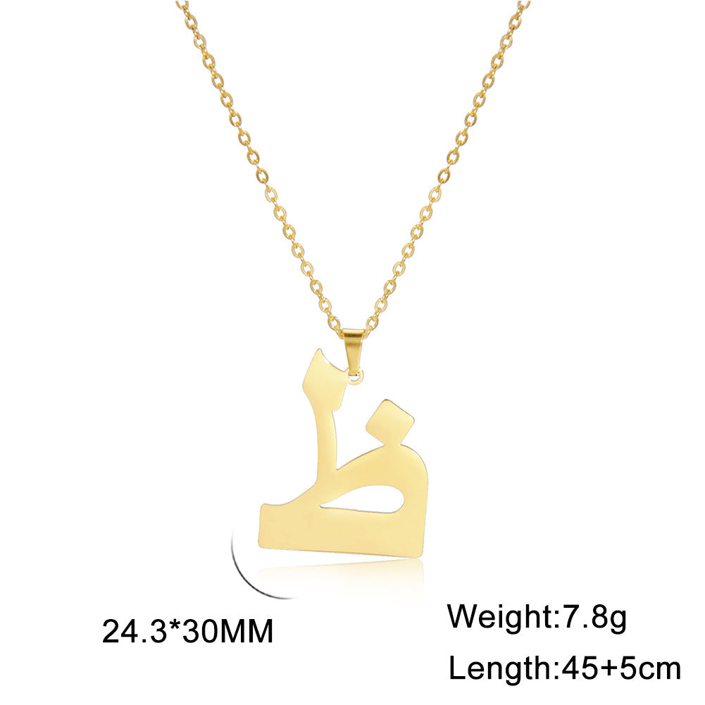 Fashion Titanium Steel Gold Arabic Letter Women Necklace Stainless Steel Glossy Pendant
