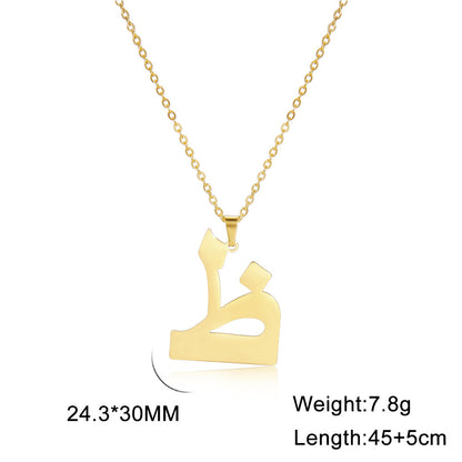 Fashion Titanium Steel Gold Arabic Letter Women Necklace Stainless Steel Glossy Pendant