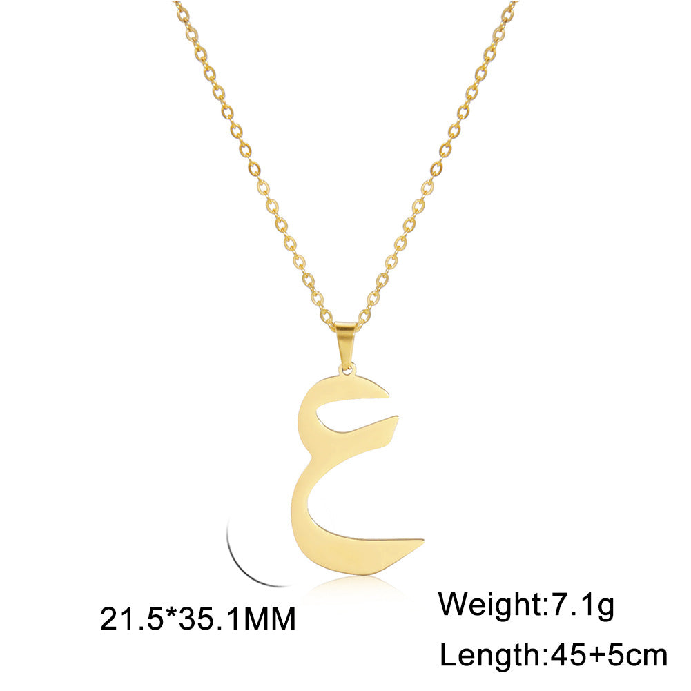 Fashion Titanium Steel Gold Arabic Letter Women Necklace Stainless Steel Glossy Pendant