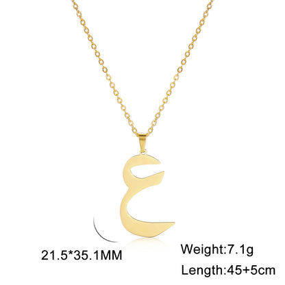 Fashion Titanium Steel Gold Arabic Letter Women Necklace Stainless Steel Glossy Pendant