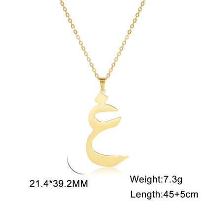 Fashion Titanium Steel Gold Arabic Letter Women Necklace Stainless Steel Glossy Pendant