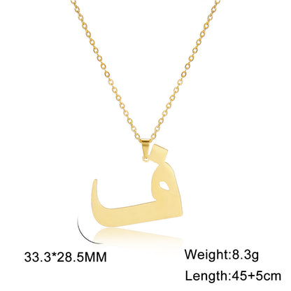 Fashion Titanium Steel Gold Arabic Letter Women Necklace Stainless Steel Glossy Pendant