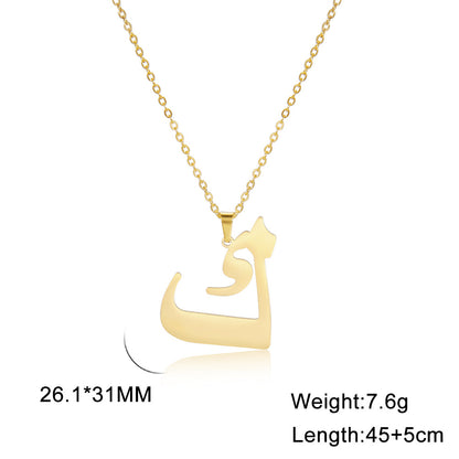 Fashion Titanium Steel Gold Arabic Letter Women Necklace Stainless Steel Glossy Pendant
