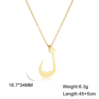 Fashion Titanium Steel Gold Arabic Letter Women Necklace Stainless Steel Glossy Pendant