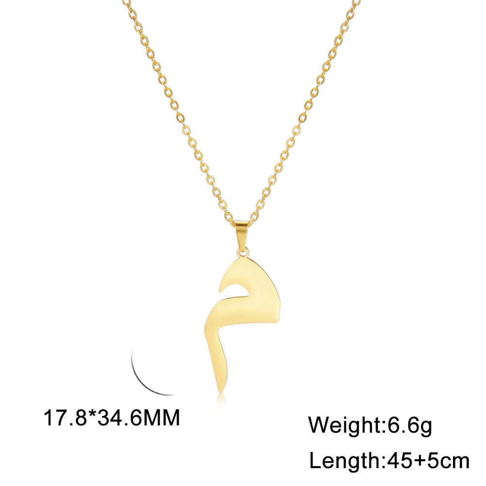 Fashion Titanium Steel Gold Arabic Letter Women Necklace Stainless Steel Glossy Pendant