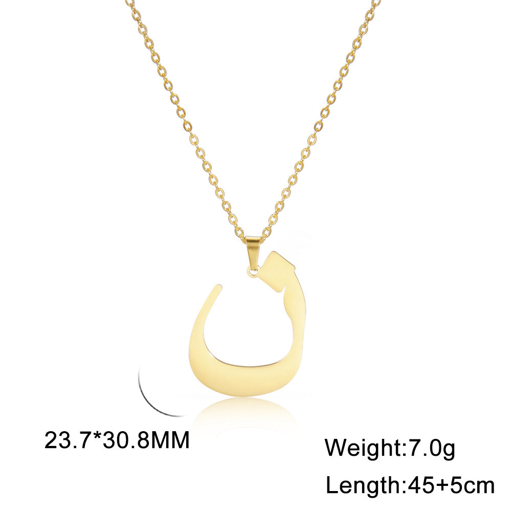 Fashion Titanium Steel Gold Arabic Letter Women Necklace Stainless Steel Glossy Pendant