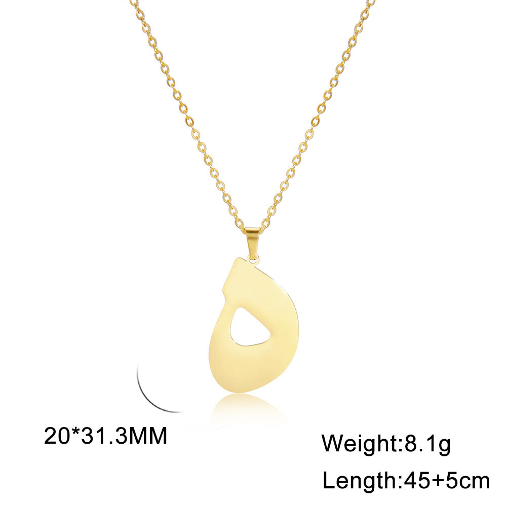 Fashion Titanium Steel Gold Arabic Letter Women Necklace Stainless Steel Glossy Pendant