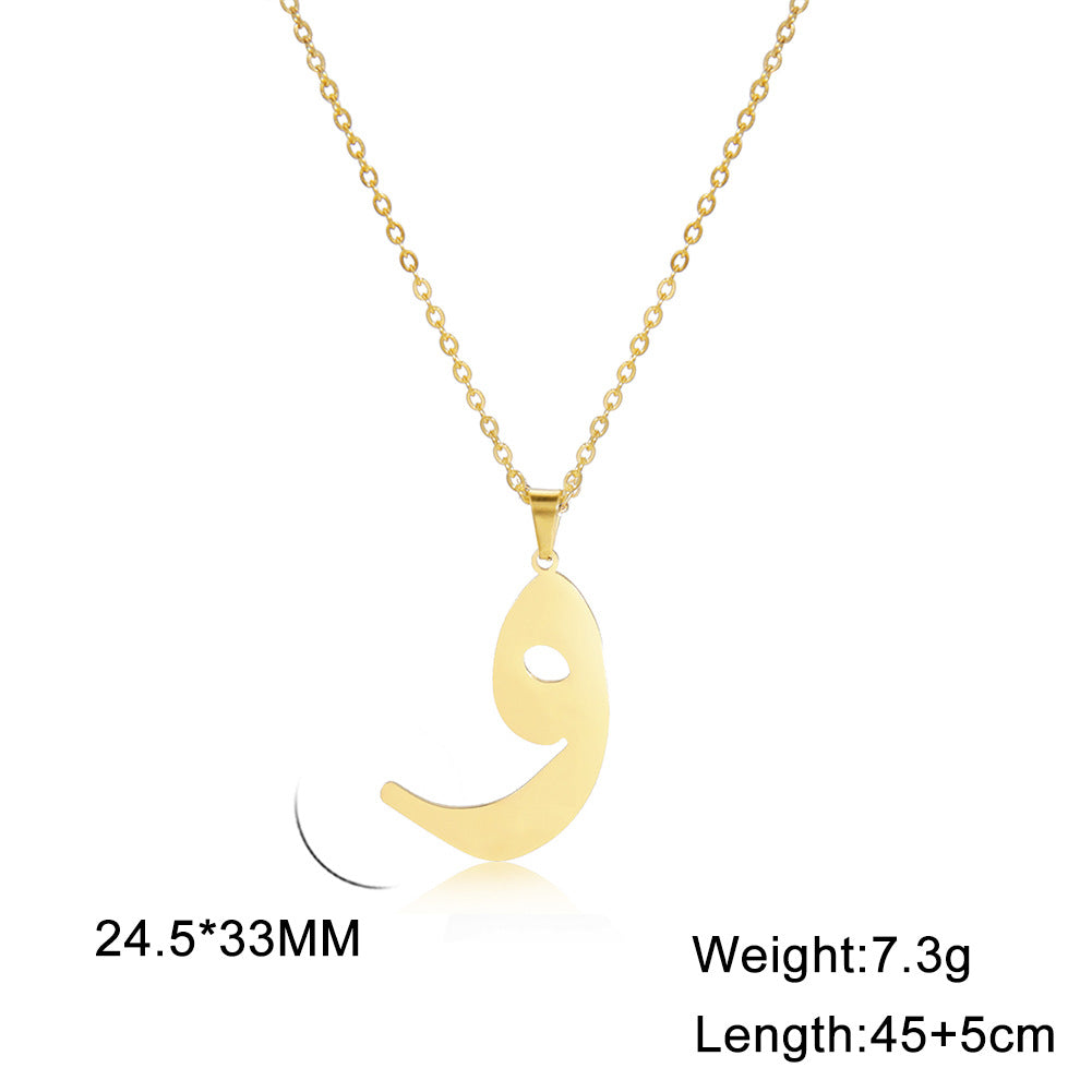 Fashion Titanium Steel Gold Arabic Letter Women Necklace Stainless Steel Glossy Pendant