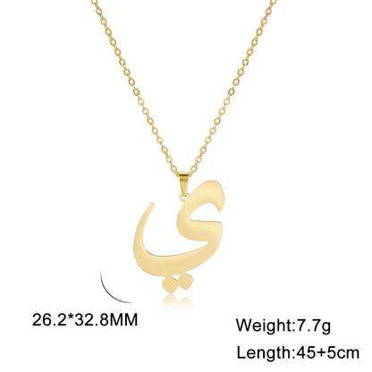 Fashion Titanium Steel Gold Arabic Letter Women Necklace Stainless Steel Glossy Pendant