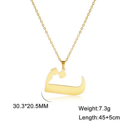 Fashion Titanium Steel Gold Arabic Letter Women Necklace Stainless Steel Glossy Pendant