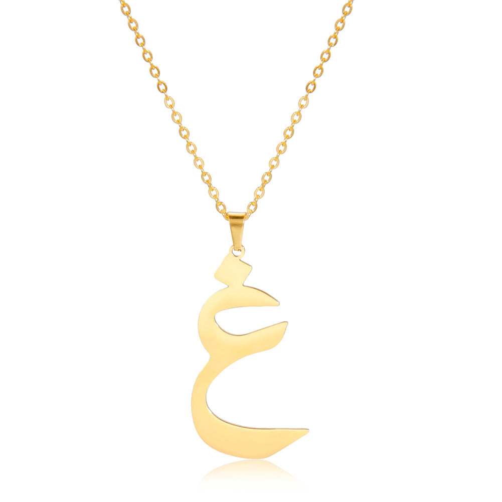 Fashion Titanium Steel Gold Arabic Letter Women Necklace Stainless Steel Glossy Pendant
