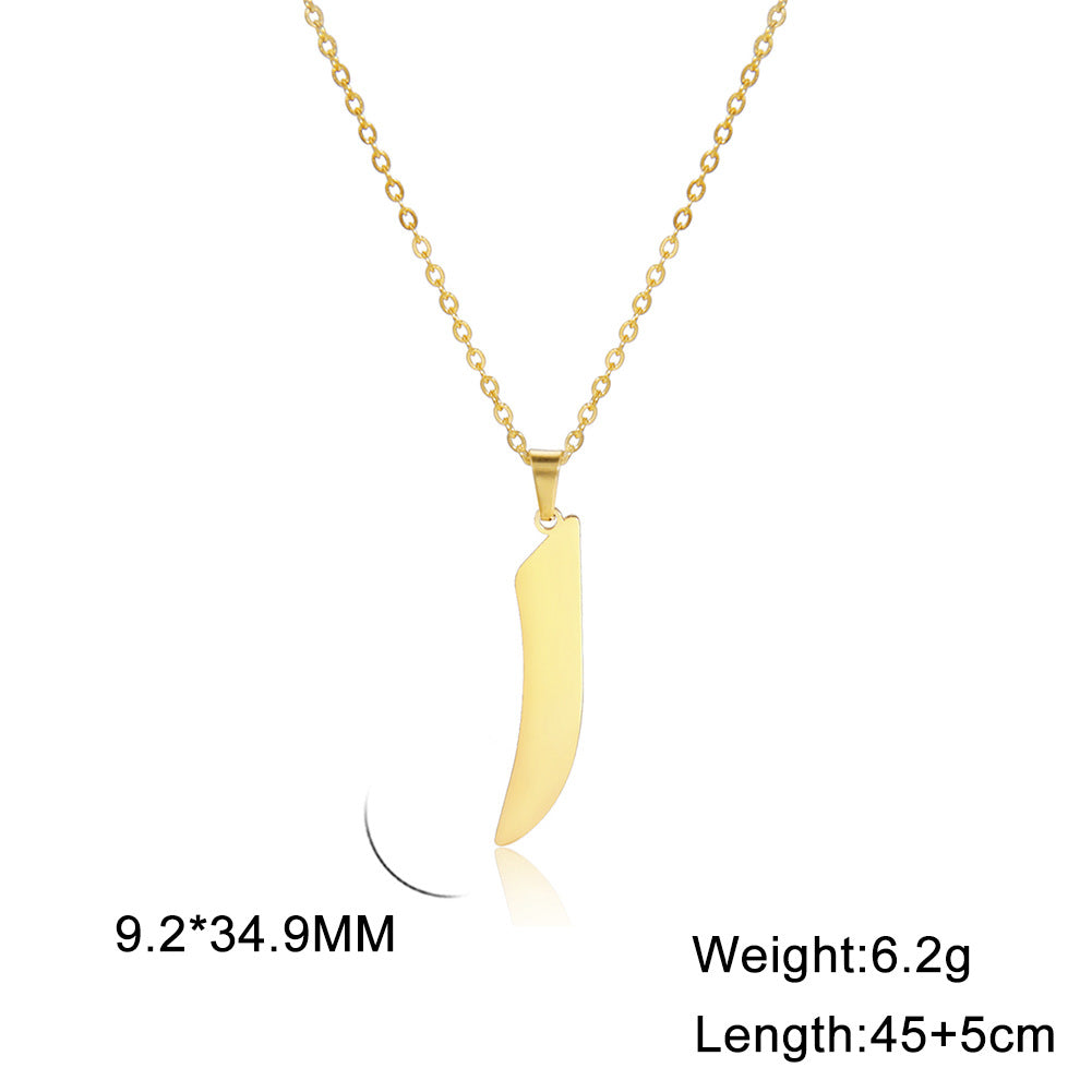 Fashion Titanium Steel Gold Arabic Letter Women Necklace Stainless Steel Glossy Pendant