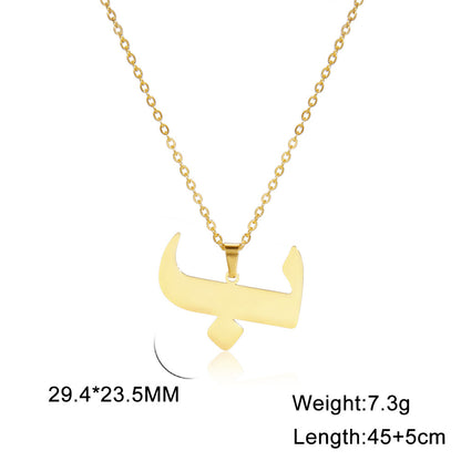 Fashion Titanium Steel Gold Arabic Letter Women Necklace Stainless Steel Glossy Pendant
