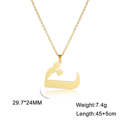 Fashion Titanium Steel Gold Arabic Letter Women Necklace Stainless Steel Glossy Pendant