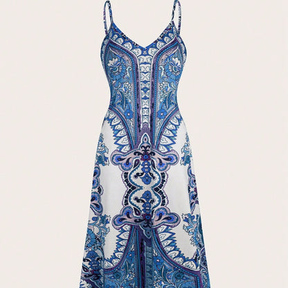 Fashionable and casual women's clothing printed halter long dress with a big swing