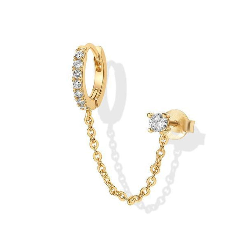 Fashionable and versatile single-row diamond-encrusted stud earrings