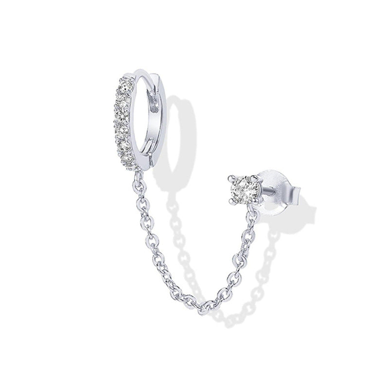 Fashionable and versatile single-row diamond-encrusted stud earrings