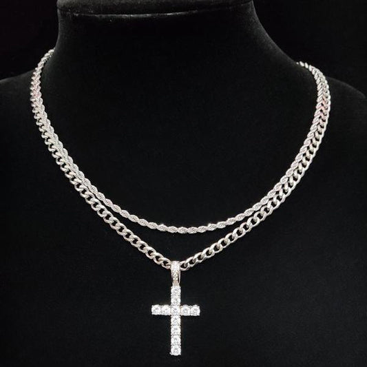 Fashionable double-layered cross necklace