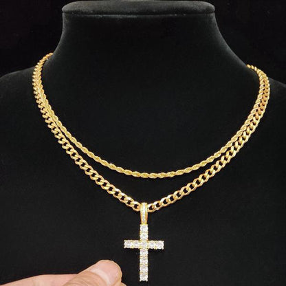 Fashionable double-layered cross necklace