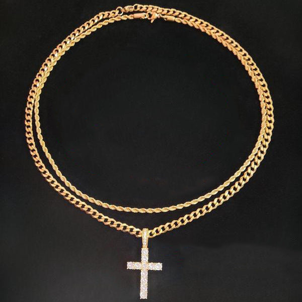 Fashionable double-layered cross necklace