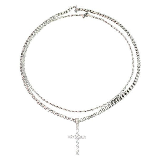 Fashionable double-layered cross necklace