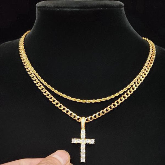Fashionable double-layered cross necklace