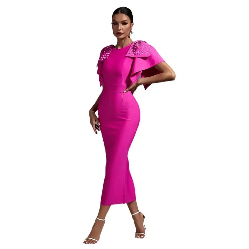 Fashionable heavy industry beaded, cinched waist, tight bandage dress, long dress, evening gown