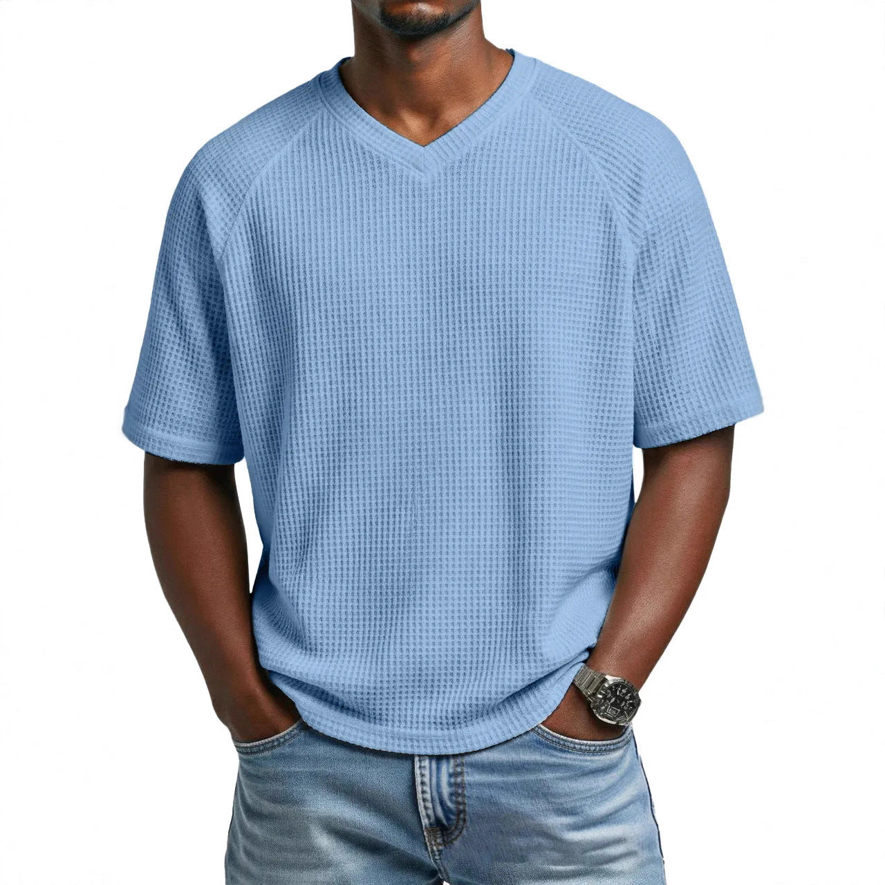 Fashionable Knitted V-Neck Short-Sleeve Men's T-Shirt
